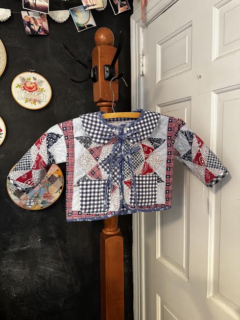 Vintage Quilt Toddler Coat – 2T Red, White &  Blue with Peter Pan Collar