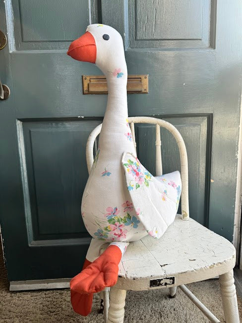 Heirloom Party Goose – Vintage Sheet Stuffed Animal (20”)