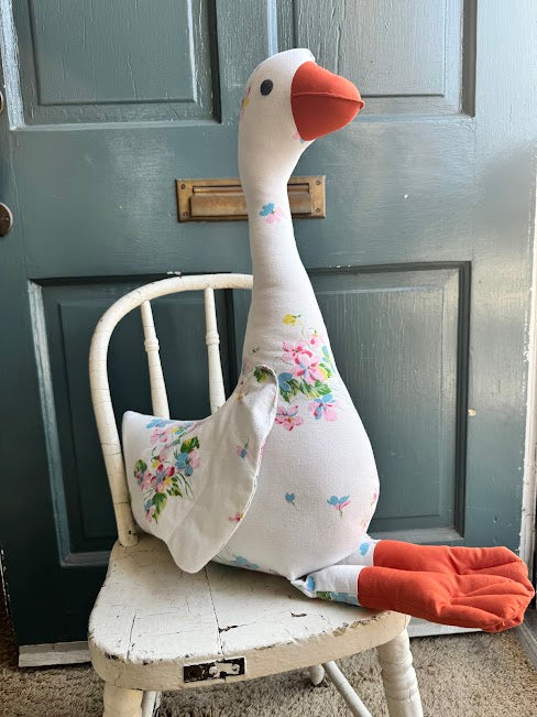 Heirloom Party Goose – Vintage Sheet Stuffed Animal (20”)