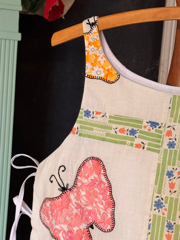 Handmade Vintage Linen & Quilt Top – Side-Tie Detail - small