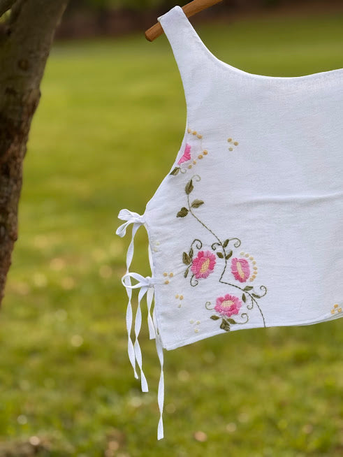 Handmade Vintage Linen & Quilt Top – Side-Tie Detail - Large