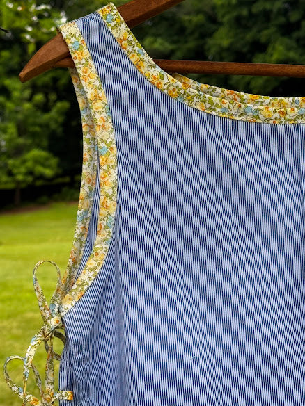 Handmade Vintage Linen & Quilt Top – Side-Tie Detail - small