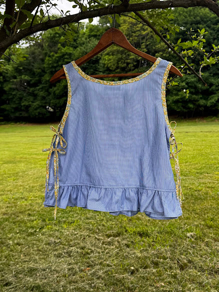 Handmade Vintage Linen & Quilt Top – Side-Tie Detail - small