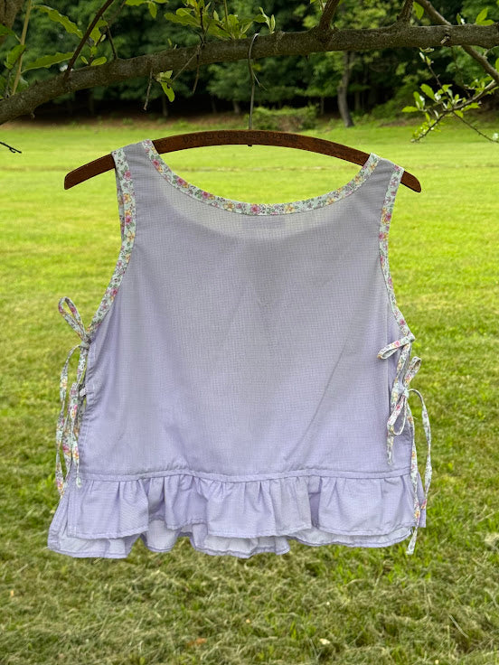 Handmade Vintage Linen & Quilt Top – Side-Tie Detail -  Small