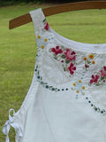 Handmade Vintage Linen & Quilt Top – Side-Tie Detail - Medium