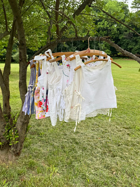Handmade Vintage Linen & Quilt Top – Side-Tie Detail - Medium