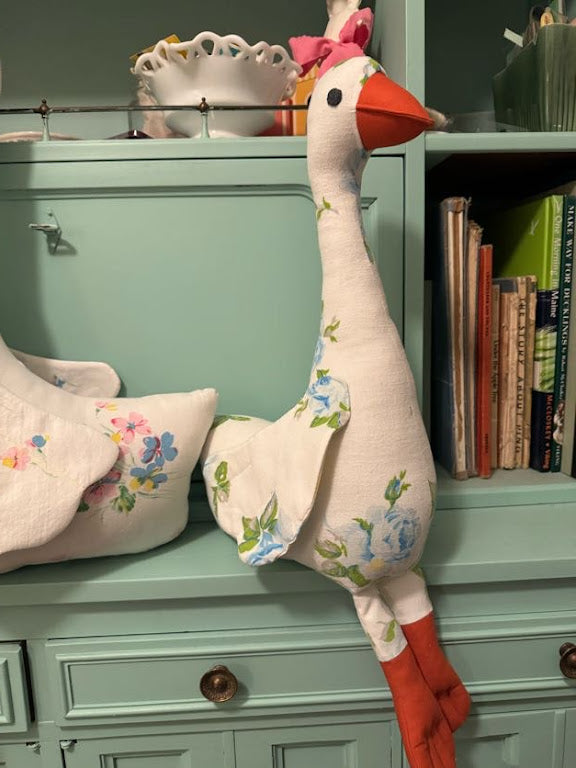Heirloom Party Goose- Vintage Quilt Stuffed Animal (16")