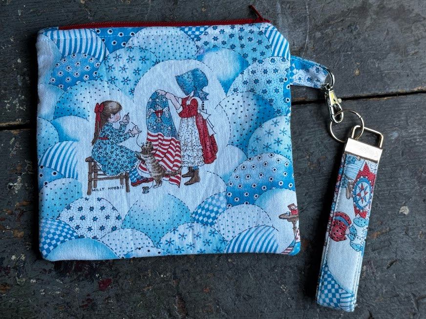 Vintage 1976 Holly Hobby Betsy Ross Zipper Pouch with Key Fob